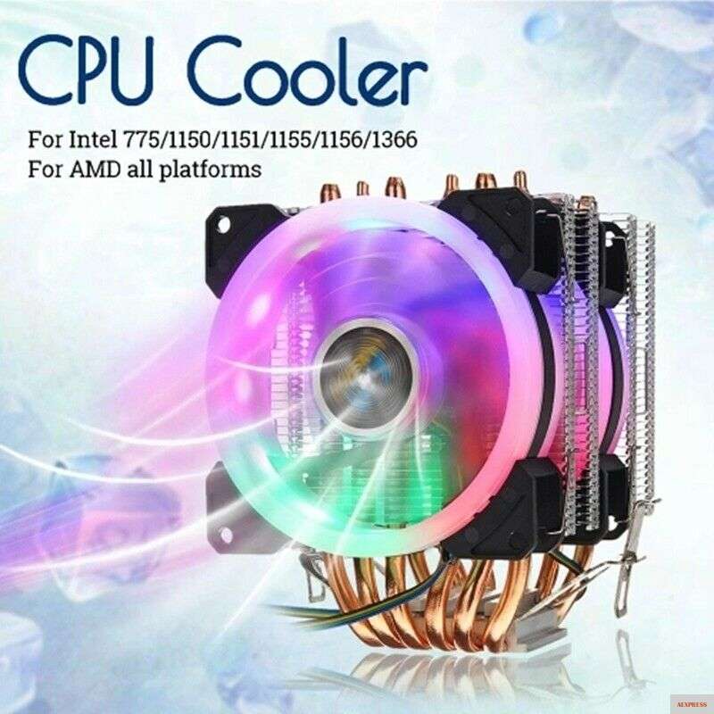 Фото Кулер для ЦП Lanshuo 6 тепловых трубок 4-контактный RGB 2 вентилятора In-Tel 775/1150/1151/115 U8Z6 |