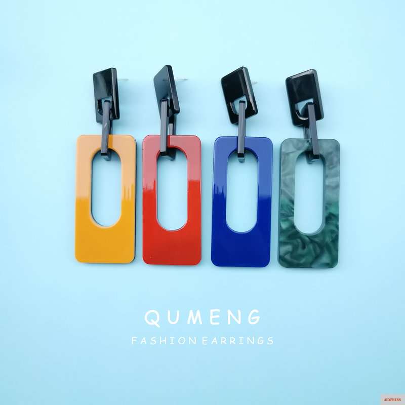 Фото QUMENG корейские простые геометрические модные серьги элегантные прямоугольные