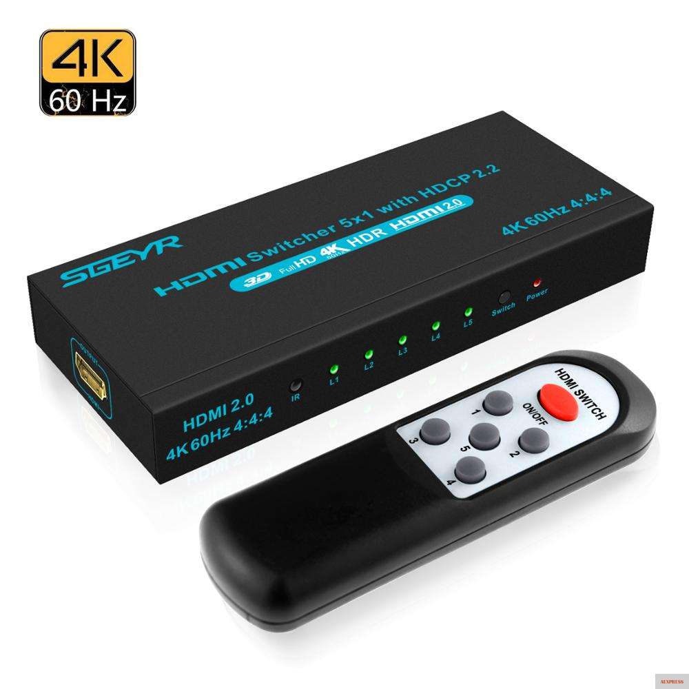 Фото SGEYR 4k HDMI переключатель 5x1 коммутатор сплиттер 5 входов 1 выход к адаптер для ПК