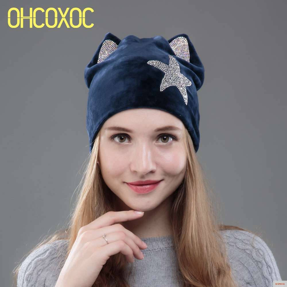 Фото Женские модные шапки Skullies DMC AAAA в форме звезды мягкие теплые зимние хорошего