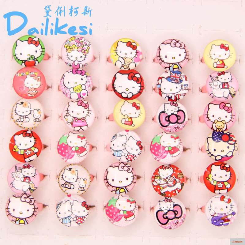 Фото Детское кольцо Hello Kitty 1 шт. мультяшное из пластика и смолы ювелирные изделия для