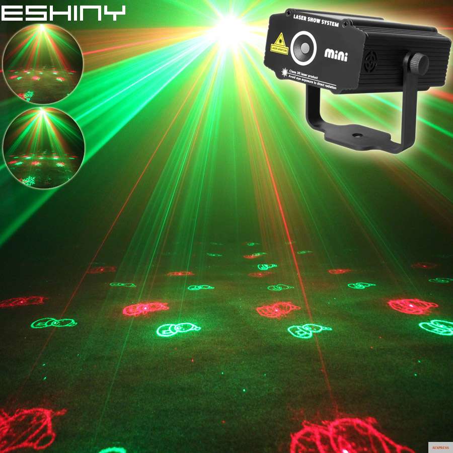 Фото ESHINY Мини R & G Лазерный проектор с 3 рождественскими узорами дискотека подарок DJ